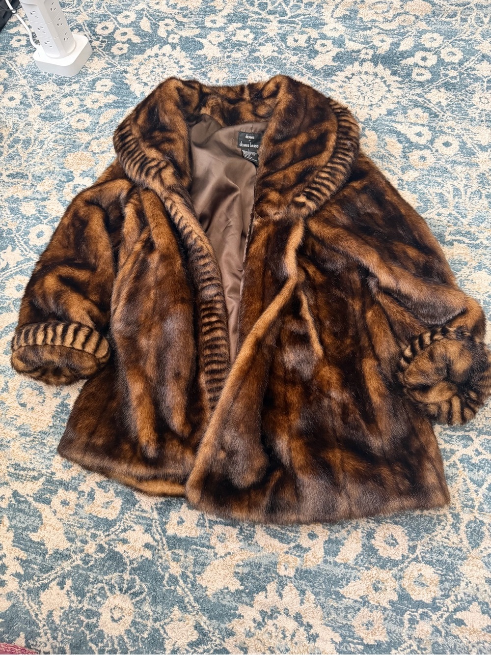 Dennis Basso Faux Fur Coat in Rich Brown Tones Sz Large